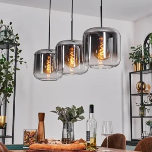 hofstein Suspension - Verre 25 cm Lauden Clair, Fumé, 3 lumières* Lampes Modernes
