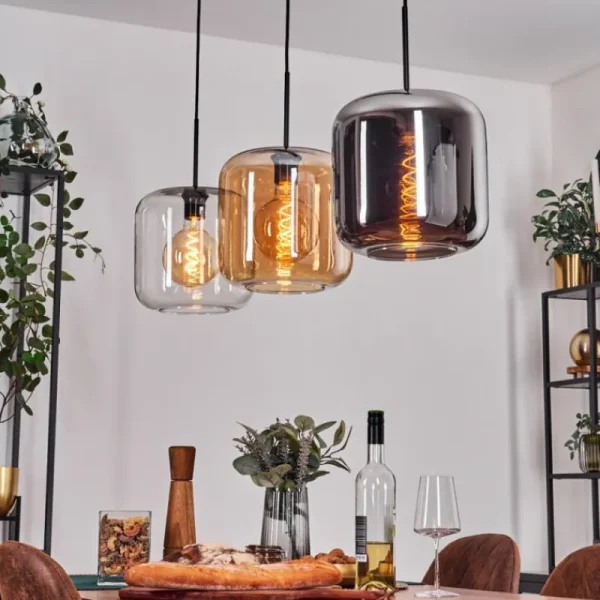 hofstein Suspension - Verre 25 cm Lauden Ambre, Chrome, Clair, 3 lumières* Lampes En Verre