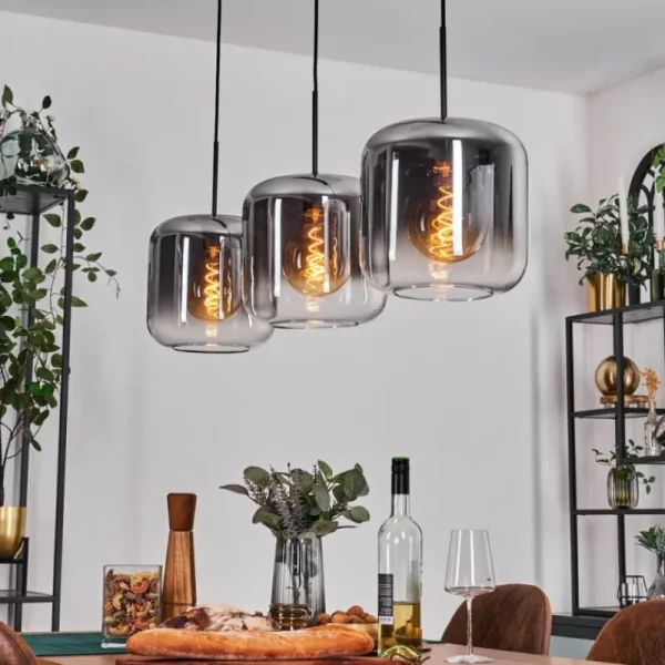 hofstein Suspension - Verre 25 cm Lauden Clair, Fumé, 3 lumières* Lampes Modernes