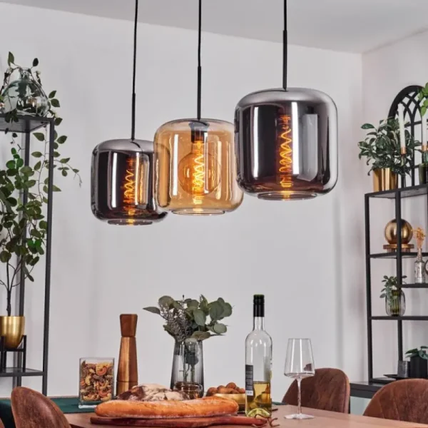 hofstein Suspension - Verre 25 cm Lauden Ambre, Chrome, 3 lumières* Lampes En Verre