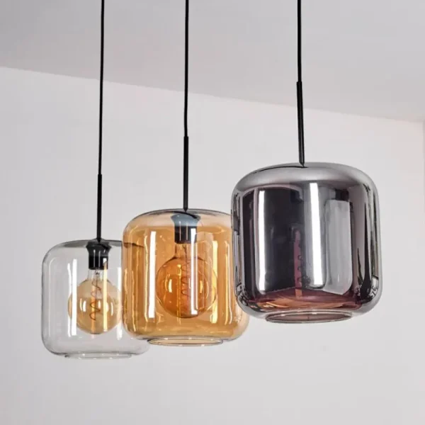 hofstein Suspension - Verre 25 cm Lauden Ambre, Chrome, Clair, 3 lumières* Lampes En Verre