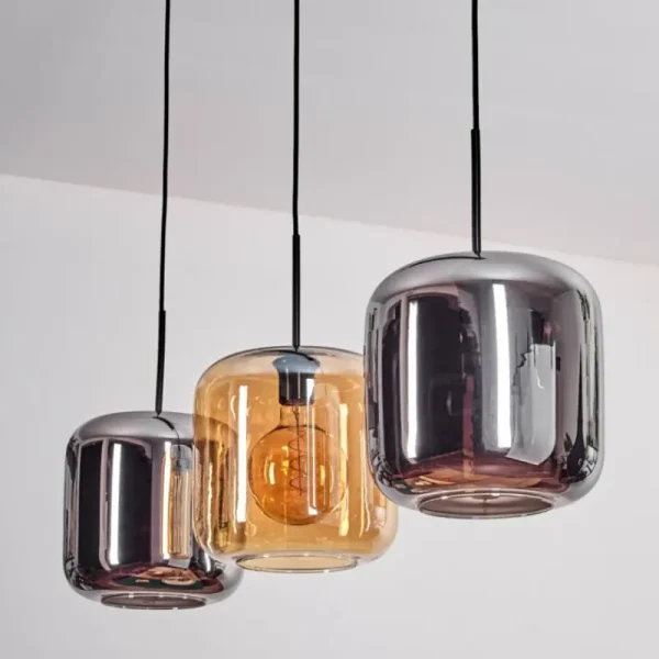 hofstein Suspension - Verre 25 cm Lauden Ambre, Chrome, 3 lumières* Lampes En Verre