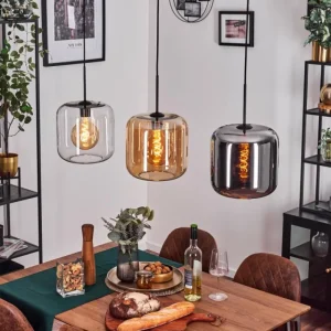 hofstein Suspension - Verre 25 cm Lauden Ambre, Chrome, Clair, 3 lumières* Lampes En Verre
