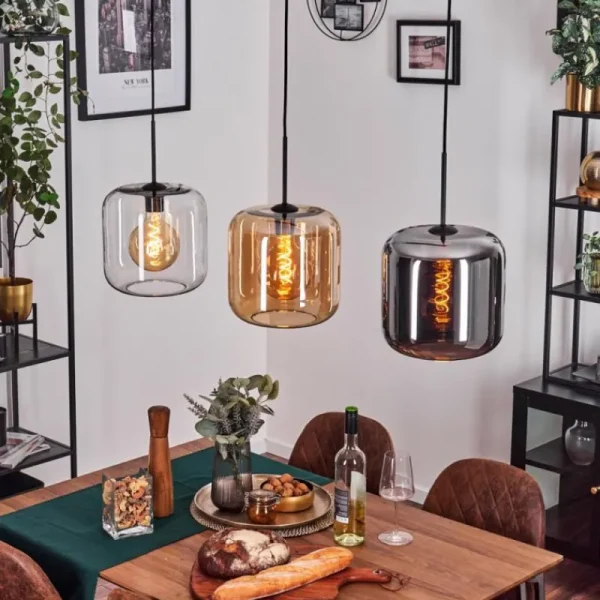 hofstein Suspension - Verre 25 cm Lauden Ambre, Chrome, Clair, 3 lumières* Lampes En Verre
