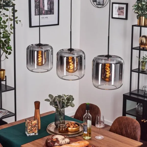 hofstein Suspension - Verre 25 cm Lauden Clair, Fumé, 3 lumières* Lampes Modernes