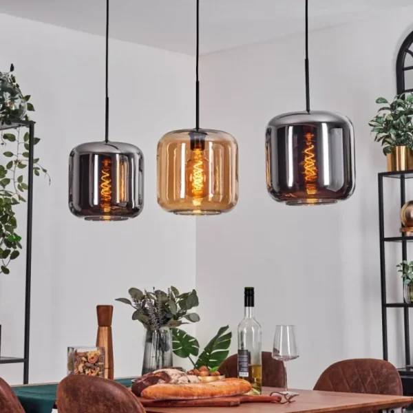 hofstein Suspension - Verre 25 cm Lauden Ambre, Chrome, 3 lumières* Lampes En Verre