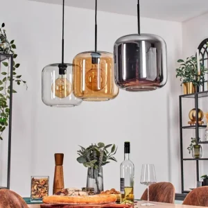 hofstein Suspension - Verre 25 cm Lauden Ambre, Chrome, Clair, 3 lumières* Lampes En Verre