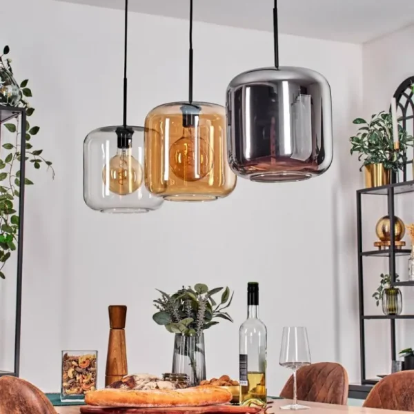 hofstein Suspension - Verre 25 cm Lauden Ambre, Chrome, Clair, 3 lumières* Lampes En Verre