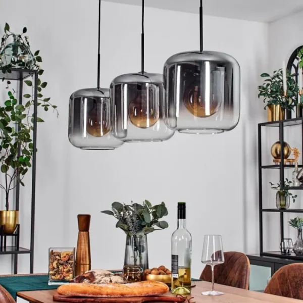 hofstein Suspension - Verre 25 cm Lauden Clair, Fumé, 3 lumières* Lampes Modernes