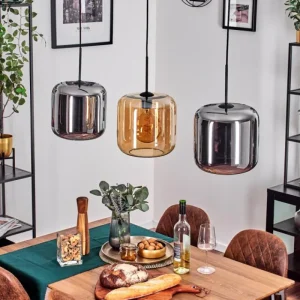hofstein Suspension - Verre 25 cm Lauden Ambre, Chrome, 3 lumières* Lampes En Verre