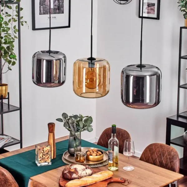 hofstein Suspension - Verre 25 cm Lauden Ambre, Chrome, 3 lumières* Lampes En Verre