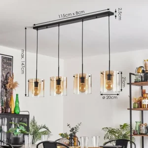 hofstein Suspension - Verre 20 cm Parane Ambre, Clair, 4 lumières* Lampes En Verre