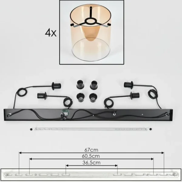hofstein Suspension - Verre 20 cm Parane Ambre, Clair, 4 lumières* Lampes En Verre
