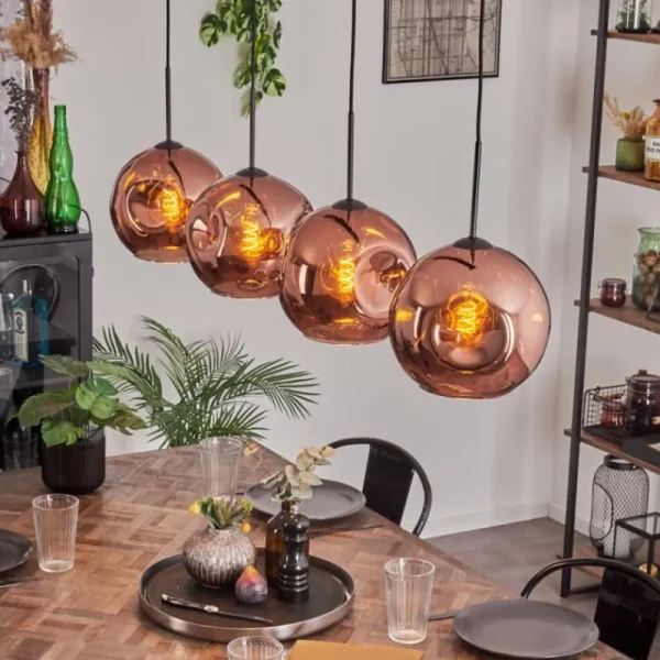 hofstein Suspension - Verre 25 cm Ripoll Cuivré, 4 lumières* Lampes En Verre