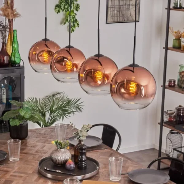 hofstein Suspension - Verre 25 cm Ripoll Clair, Cuivré, 4 lumières* Lampes En Verre