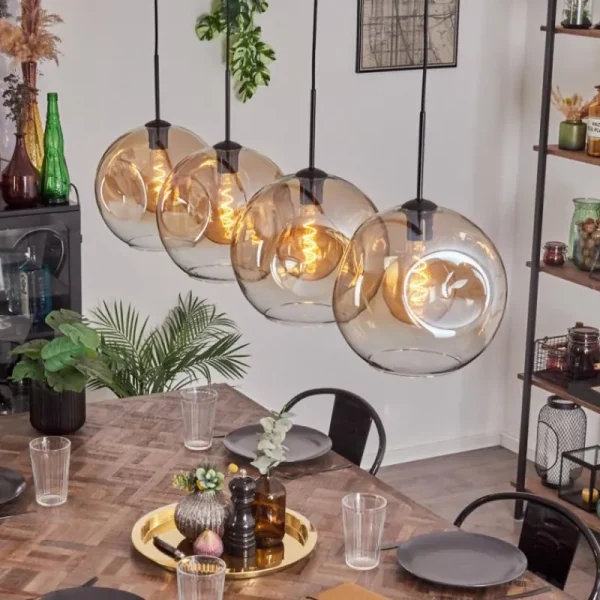 hofstein Suspension - Verre 30 cm Ripoll Ambre, Clair, 4 lumières* Lampes En Verre
