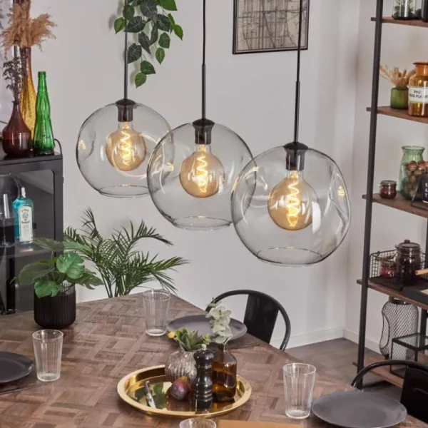 hofstein Suspension - Verre 30 cm Ripoll Clair, 3 lumières* Lampes En Verre