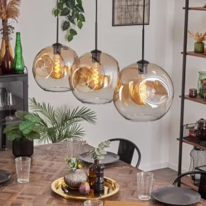 hofstein Suspension - Verre 30 cm Ripoll Noir, 3 lumières* Lampes En Verre