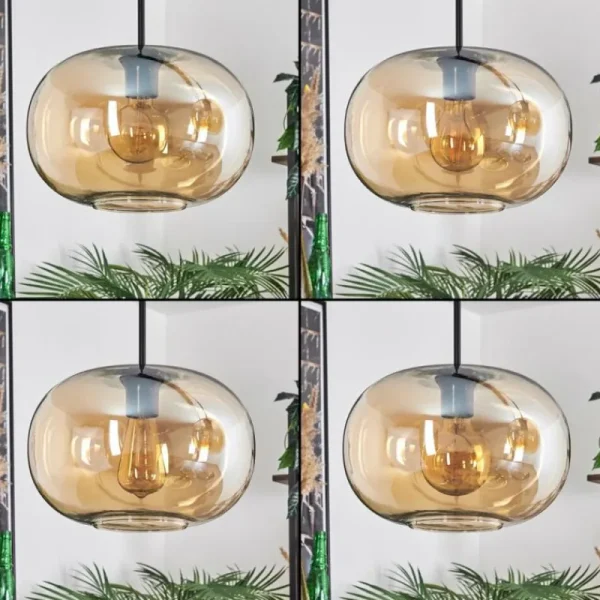 hofstein Suspension - Verre 30 cm Ripoll Ambre, 4 lumières* Lampes En Verre