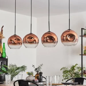 hofstein Suspension - Verre 25 cm Ripoll Clair, Cuivré, 4 lumières* Lampes En Verre