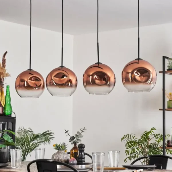 hofstein Suspension - Verre 25 cm Ripoll Clair, Cuivré, 4 lumières* Lampes En Verre