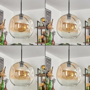 hofstein Suspension - Verre 30 cm Ripoll Ambre, Clair, 4 lumières* Lampes En Verre