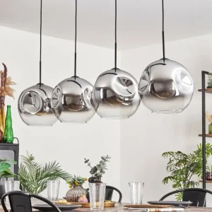 hofstein Suspension - Verre 30 cm Ripoll Chrome, Clair, 4 lumières* Lampes En Verre
