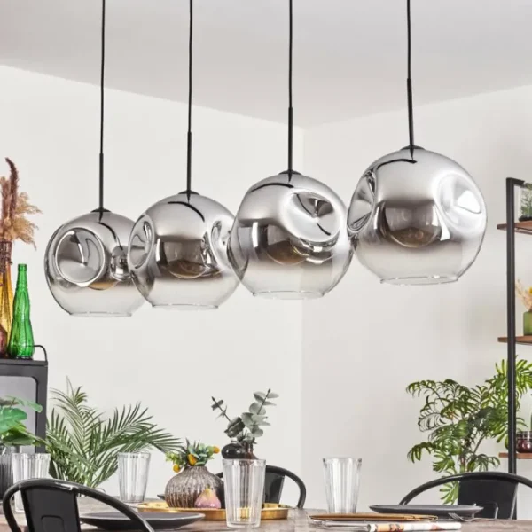 hofstein Suspension - Verre 30 cm Ripoll Chrome, Clair, 4 lumières* Lampes En Verre