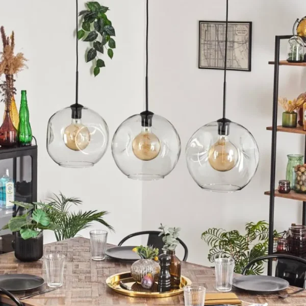 hofstein Suspension - Verre 30 cm Ripoll Clair, 3 lumières* Lampes En Verre
