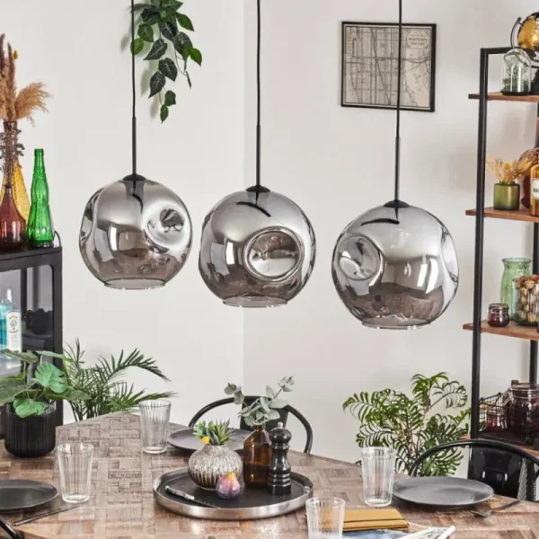 hofstein Suspension - Verre 30 cm Ripoll Fumé, 3 lumières* Lampes Modernes