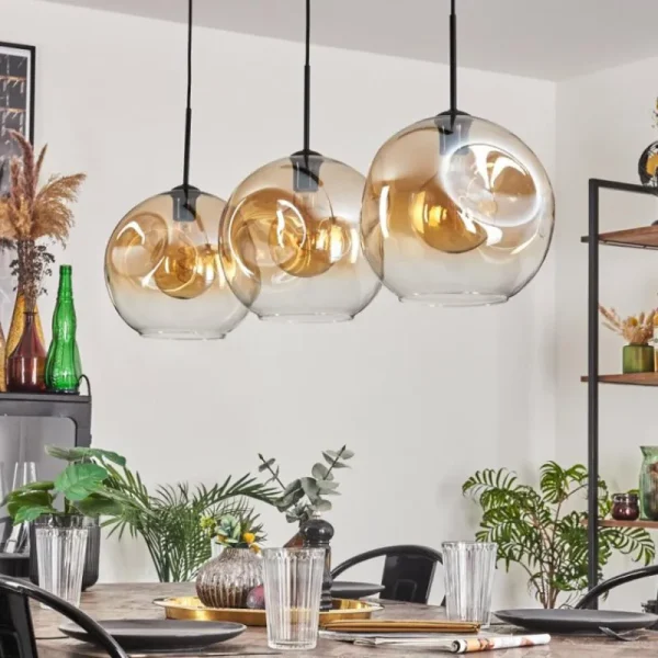 hofstein Suspension - Verre 30 cm Ripoll Noir, 3 lumières* Lampes En Verre