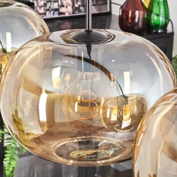hofstein Suspension - Verre 30 cm Ripoll Ambre, 4 lumières* Lampes En Verre