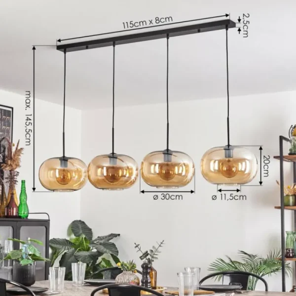 hofstein Suspension - Verre 30 cm Ripoll Ambre, 4 lumières* Lampes En Verre