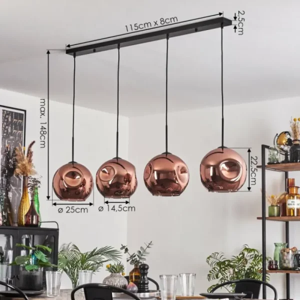 hofstein Suspension - Verre 25 cm Ripoll Cuivré, 4 lumières* Lampes En Verre