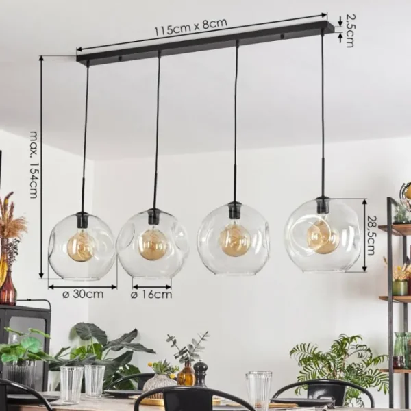 hofstein Suspension - Verre 30 cm Ripoll Clair, 4 lumières* Lampes En Verre