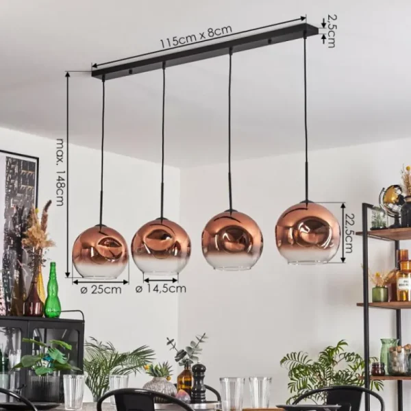 hofstein Suspension - Verre 25 cm Ripoll Clair, Cuivré, 4 lumières* Lampes En Verre