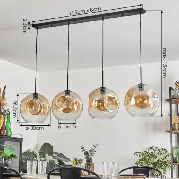 hofstein Suspension - Verre 30 cm Ripoll Ambre, Clair, 4 lumières* Lampes En Verre