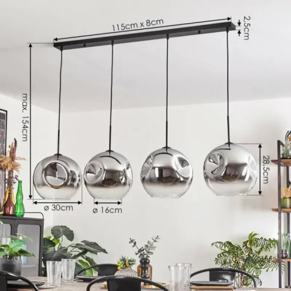 hofstein Suspension - Verre 30 cm Ripoll Chrome, Clair, 4 lumières* Lampes En Verre
