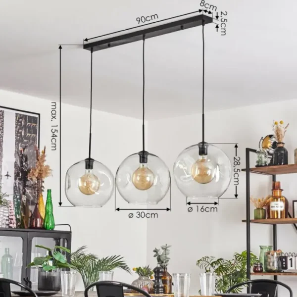 hofstein Suspension - Verre 30 cm Ripoll Clair, 3 lumières* Lampes En Verre
