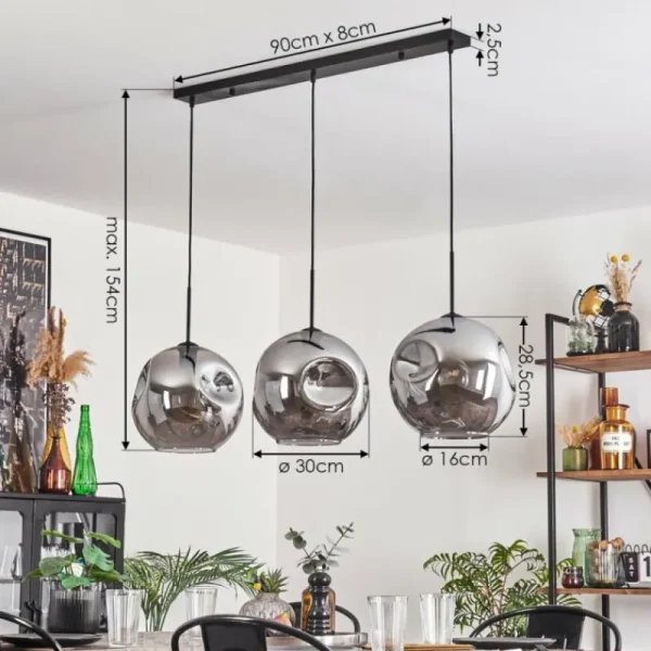 hofstein Suspension - Verre 30 cm Ripoll Fumé, 3 lumières* Lampes Modernes