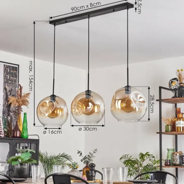 hofstein Suspension - Verre 30 cm Ripoll Noir, 3 lumières* Lampes En Verre