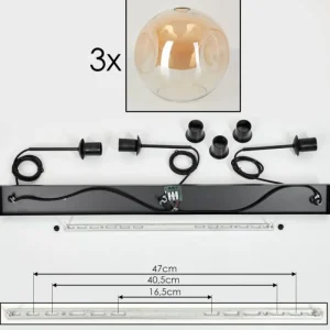hofstein Suspension - Verre 30 cm Ripoll Noir, 3 lumières* Lampes En Verre