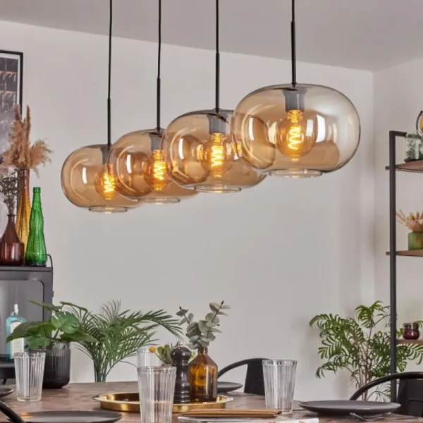 hofstein Suspension - Verre 30 cm Ripoll Ambre, 4 lumières* Lampes En Verre