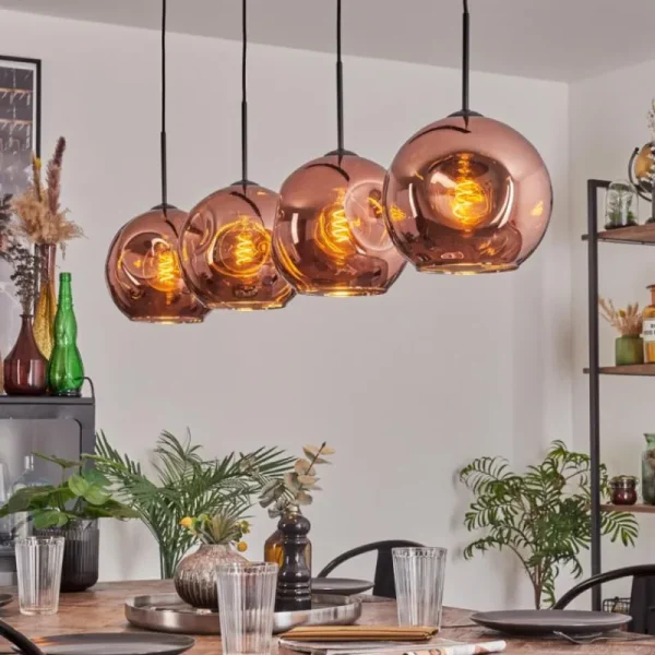 hofstein Suspension - Verre 25 cm Ripoll Cuivré, 4 lumières* Lampes En Verre