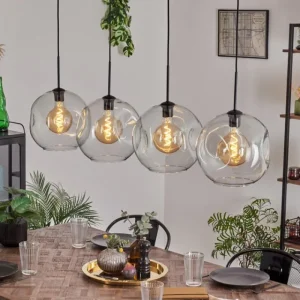 hofstein Suspension - Verre 30 cm Ripoll Clair, 4 lumières* Lampes En Verre