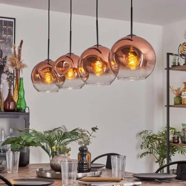 hofstein Suspension - Verre 25 cm Ripoll Clair, Cuivré, 4 lumières* Lampes En Verre
