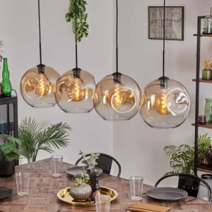 hofstein Suspension - Verre 30 cm Ripoll Ambre, Clair, 4 lumières* Lampes En Verre