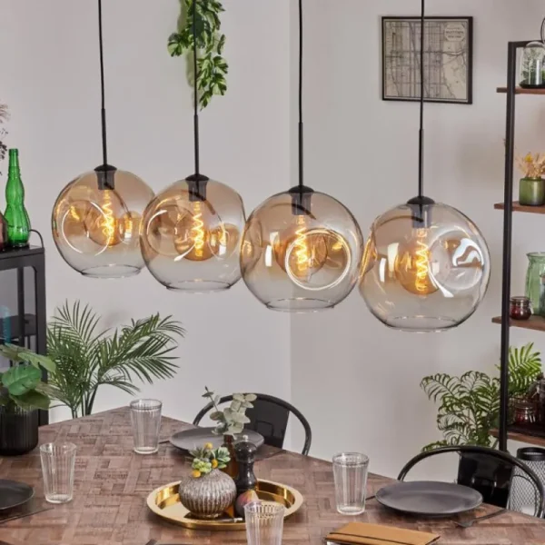 hofstein Suspension - Verre 30 cm Ripoll Ambre, Clair, 4 lumières* Lampes En Verre