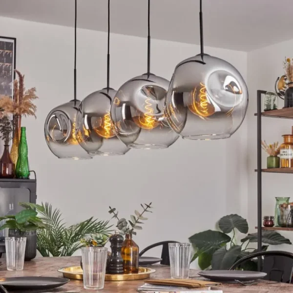 hofstein Suspension - Verre 30 cm Ripoll Chrome, Clair, 4 lumières* Lampes En Verre