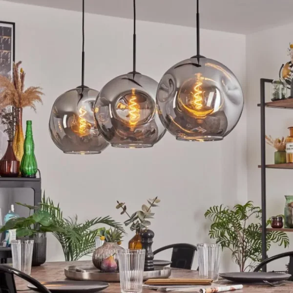 hofstein Suspension - Verre 30 cm Ripoll Fumé, 3 lumières* Lampes Modernes